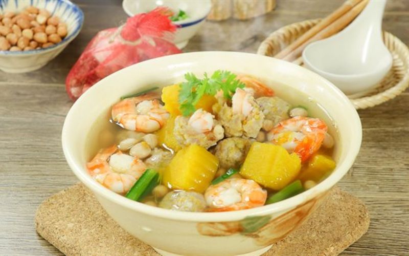 canh bí đỏ nấu tôm